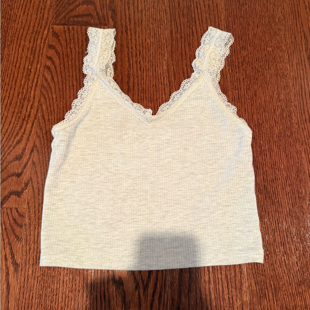 American Eagle Outfitters Cream Lace Trim Tank